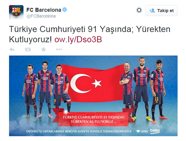 Barcelona 29 Ekim Mesajı